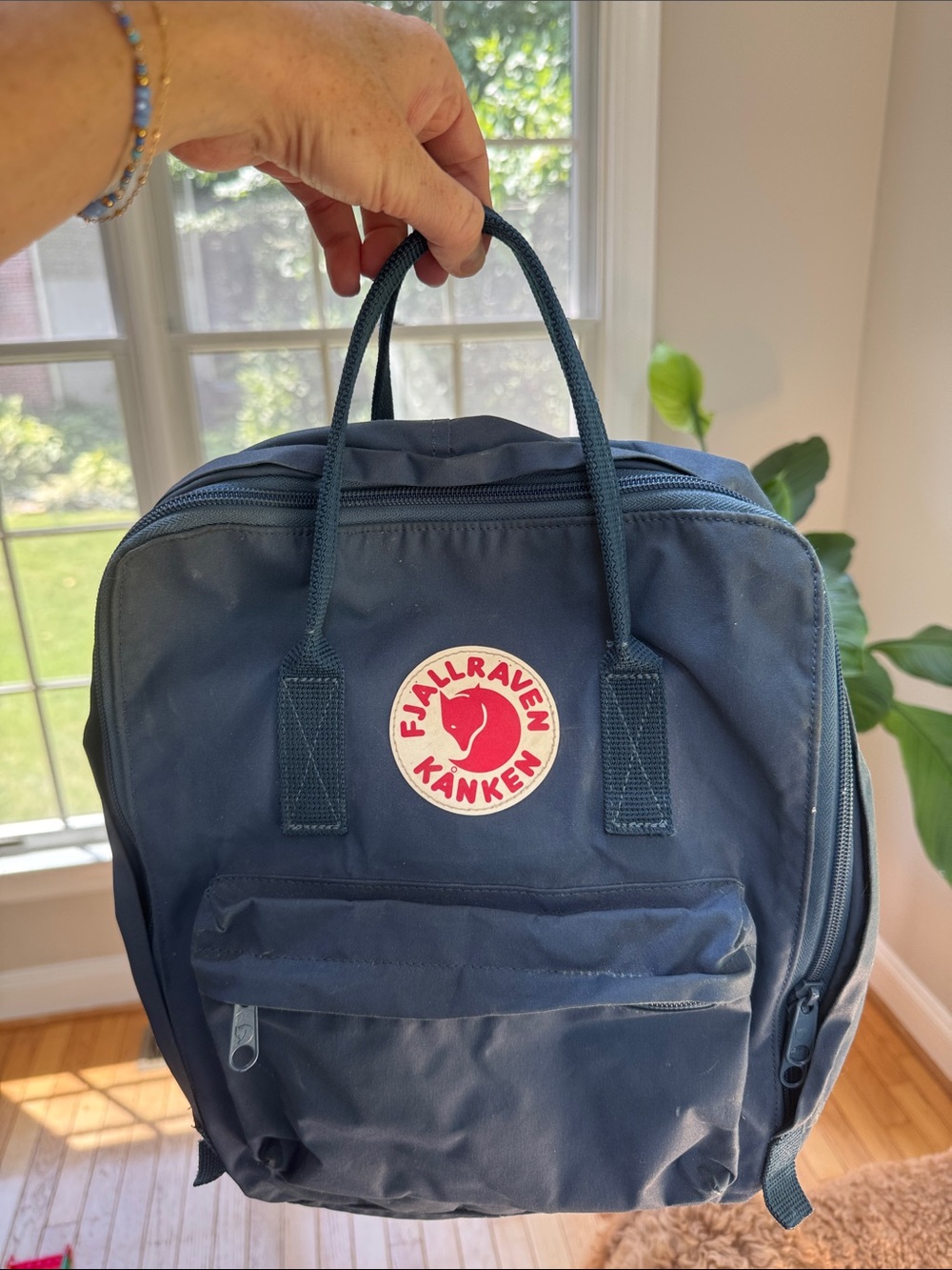 Fjallraven Kånken Backpack in Navy Blue with Red Logo